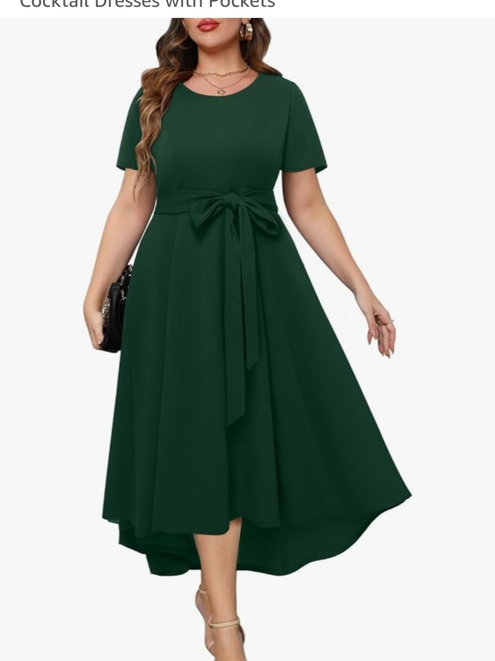 Tie-Waist High-Low Midi Dress in Deep Green